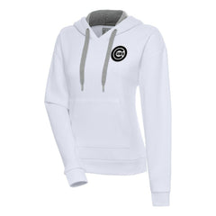 White Chicago Cubs Antigua Women's Brushed Metallic Victory Pullover Hoodie