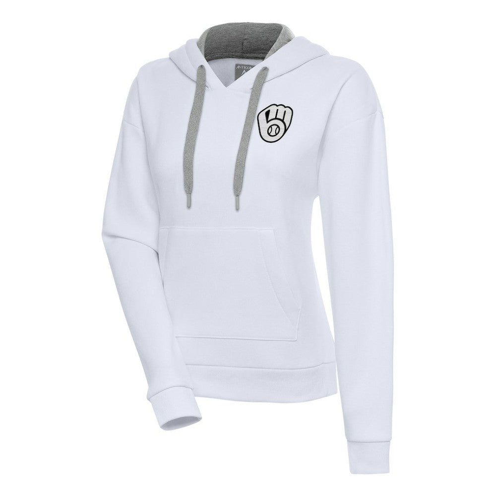 White Milwaukee Brewers Antigua Women's Brushed Metallic Victory Pullover Hoodie