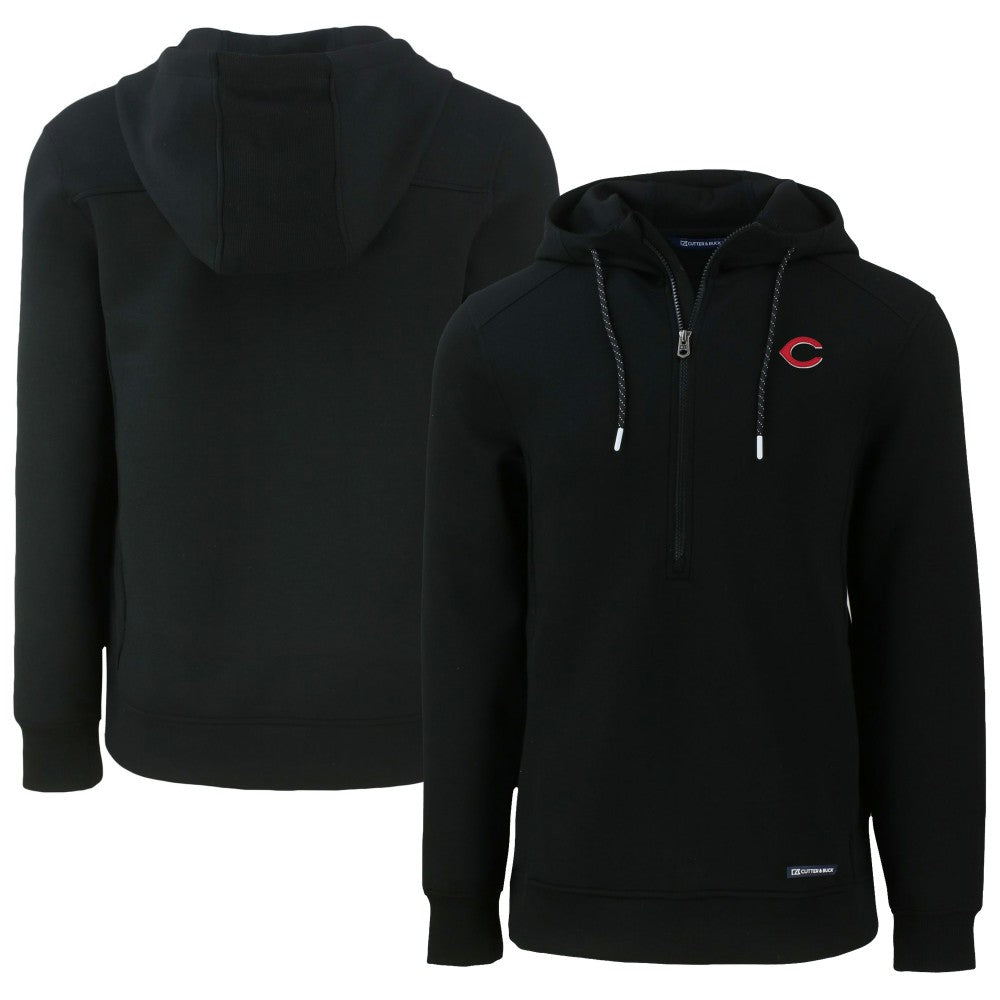 Black Cincinnati Reds Cutter & Buck Roam Eco Half-Zip Recycled Pullover Hoodie