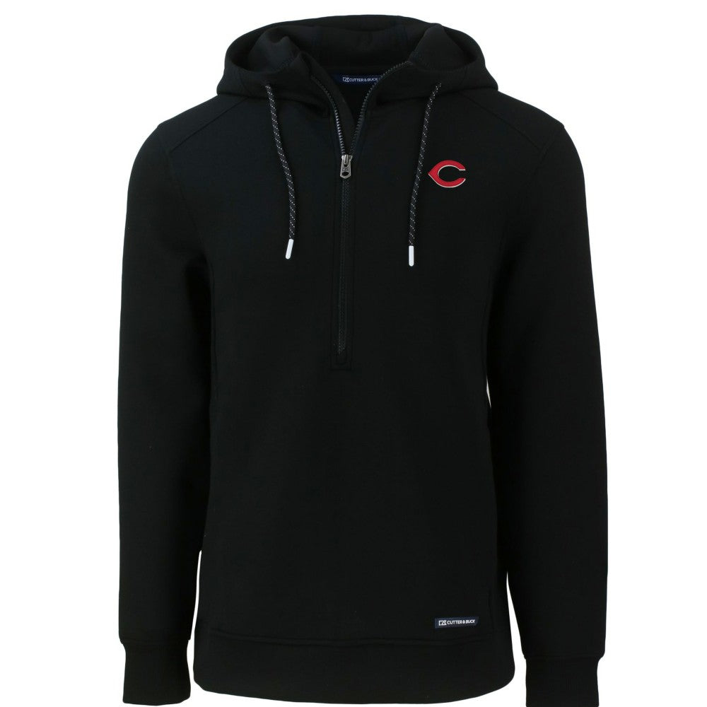 Black Cincinnati Reds Cutter & Buck Roam Eco Half-Zip Recycled Pullover Hoodie