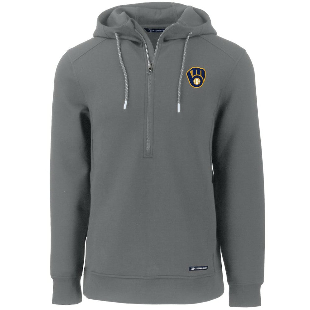 Gray Milwaukee Brewers Cutter & Buck Roam Eco Half-Zip Recycled Pullover Hoodie