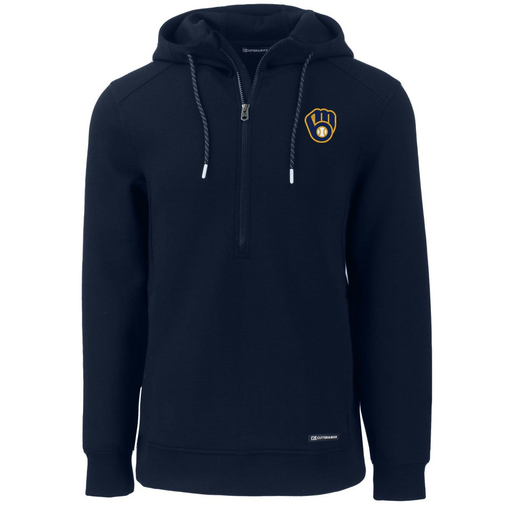 Navy Milwaukee Brewers Cutter & Buck Roam Eco Half-Zip Recycled Pullover Hoodie