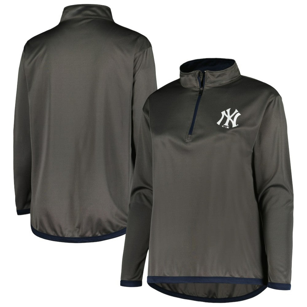 Charcoal New York Yankees Profile Women's Plus Size Quarter-Zip Jacket