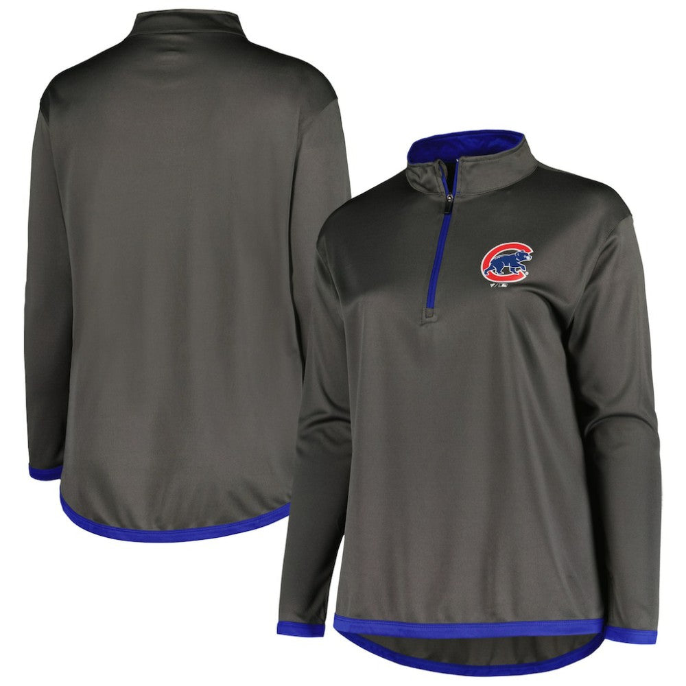Charcoal Chicago Cubs Profile Women's Plus Size Quarter-Zip Jacket