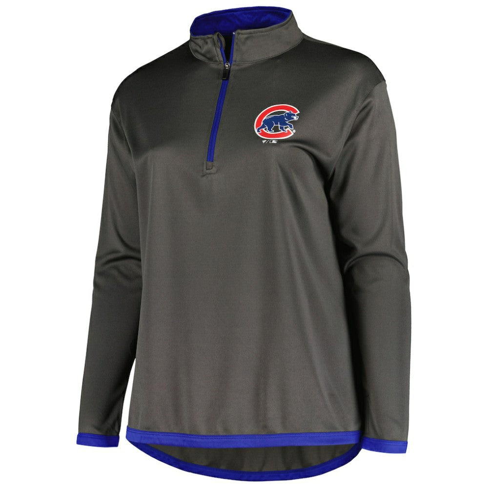 Charcoal Chicago Cubs Profile Women's Plus Size Quarter-Zip Jacket