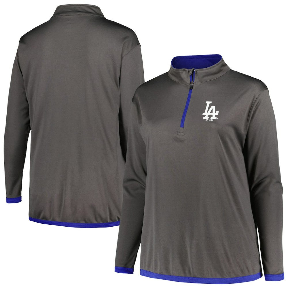 Charcoal Los Angeles Dodgers Profile Women's Plus Size Quarter-Zip Jacket