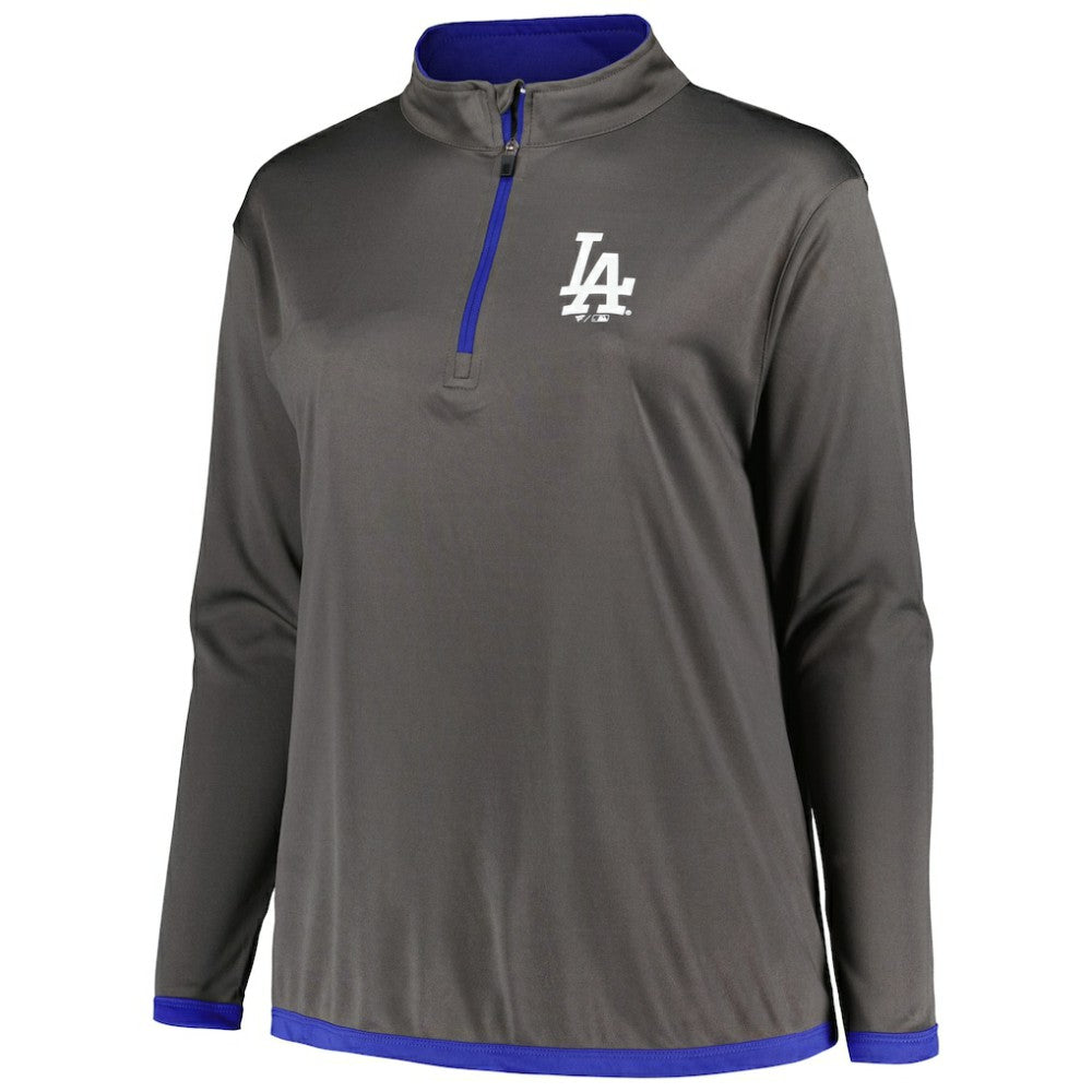 Charcoal Los Angeles Dodgers Profile Women's Plus Size Quarter-Zip Jacket