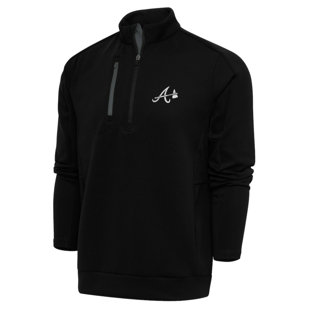 Black Atlanta Braves Antigua Metallic Generation Quarter-Zip Pullover Top