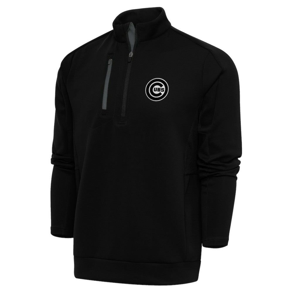 Black Chicago Cubs Antigua Metallic Generation Quarter-Zip Pullover Top
