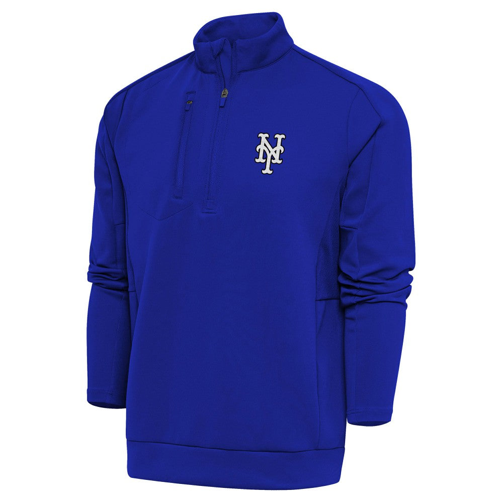 Royal New York Mets Antigua Metallic Generation Quarter-Zip Pullover Top