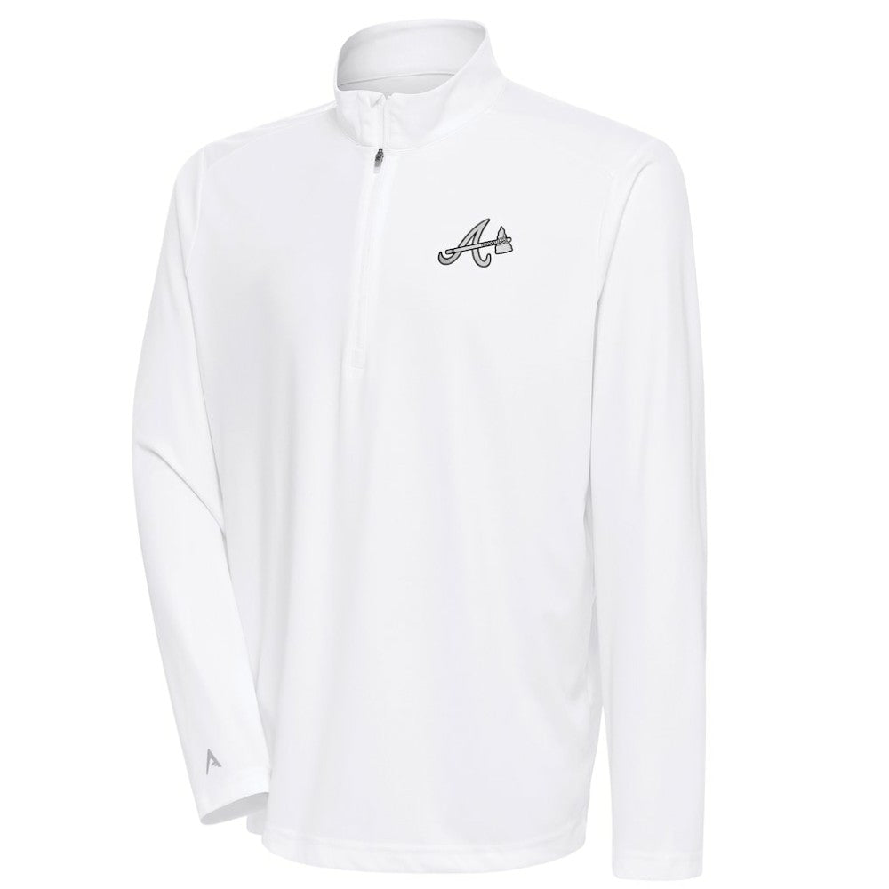 White Atlanta Braves Antigua Metallic Tribute Quarter-Zip Top
