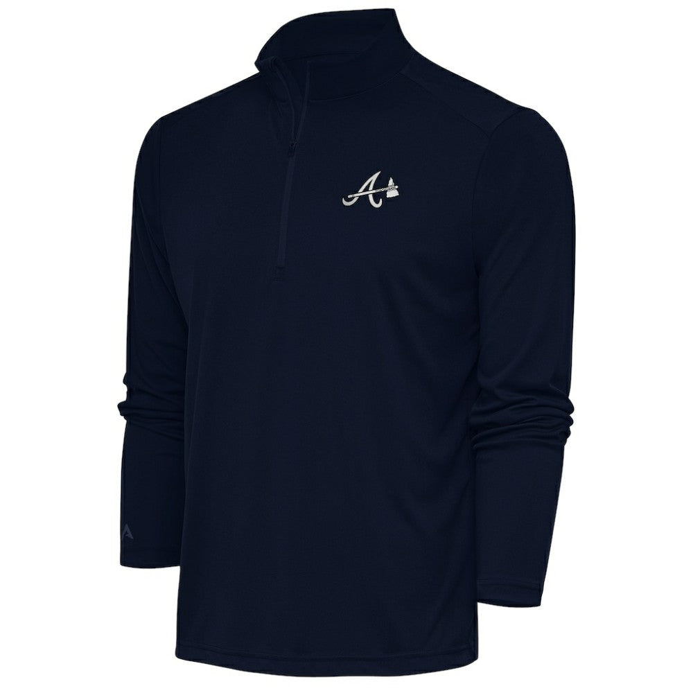 Navy Atlanta Braves Antigua Metallic Tribute Quarter-Zip Top