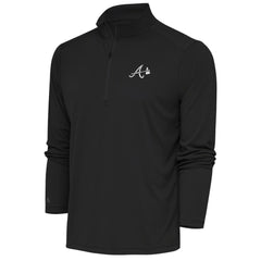 Charcoal Atlanta Braves Antigua Metallic Tribute Quarter-Zip Top