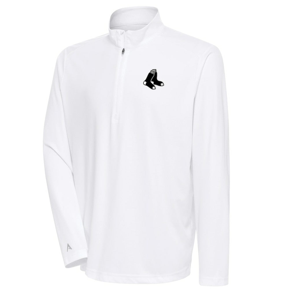 White Boston Red Sox Antigua Metallic Tribute Quarter-Zip Top