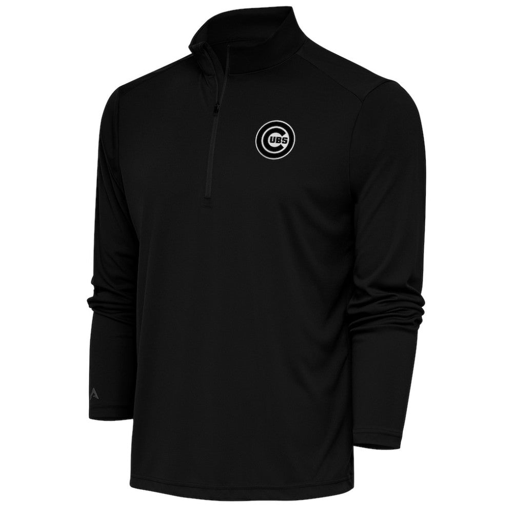 Black Chicago Cubs Antigua Metallic Tribute Quarter-Zip Top