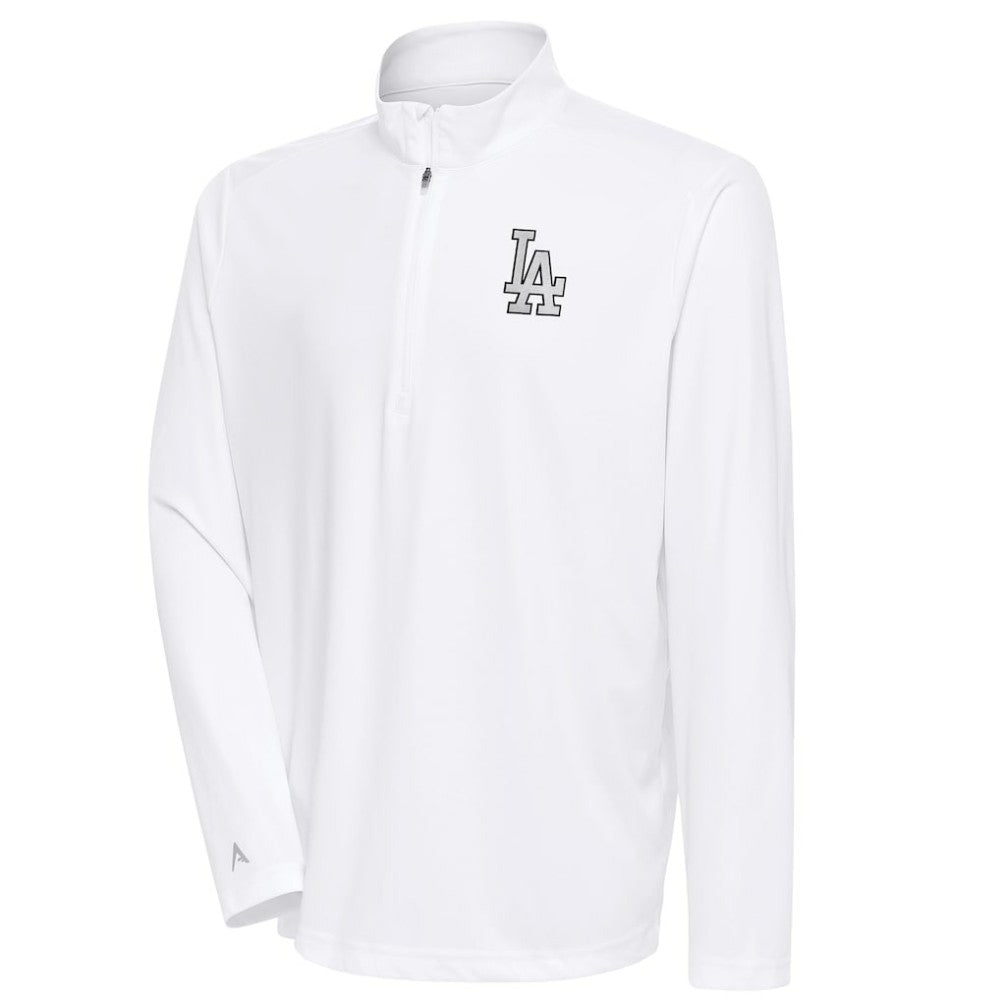 White Los Angeles Dodgers Antigua Metallic Tribute Quarter-Zip Top