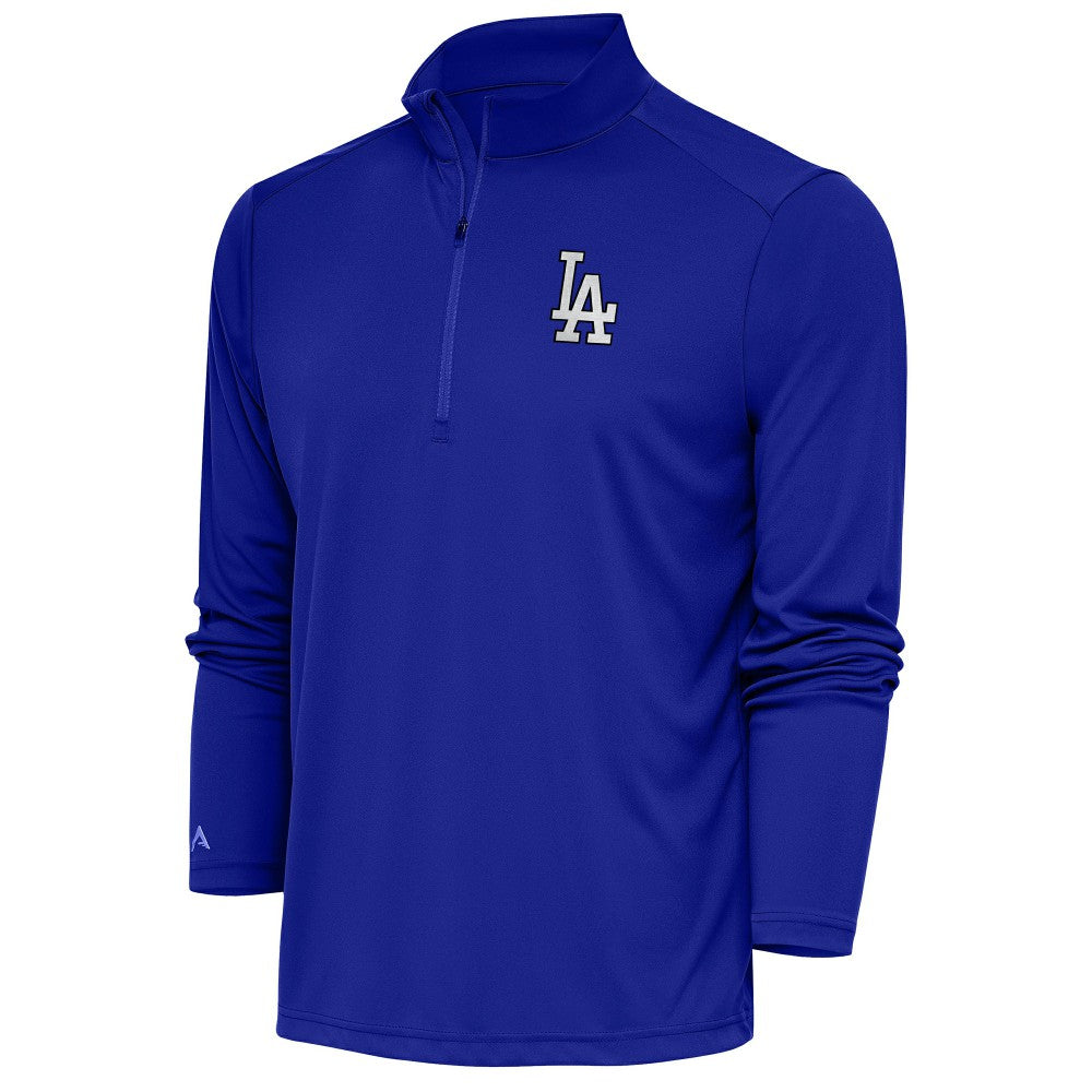 Royal Los Angeles Dodgers Antigua Metallic Tribute Quarter-Zip Top