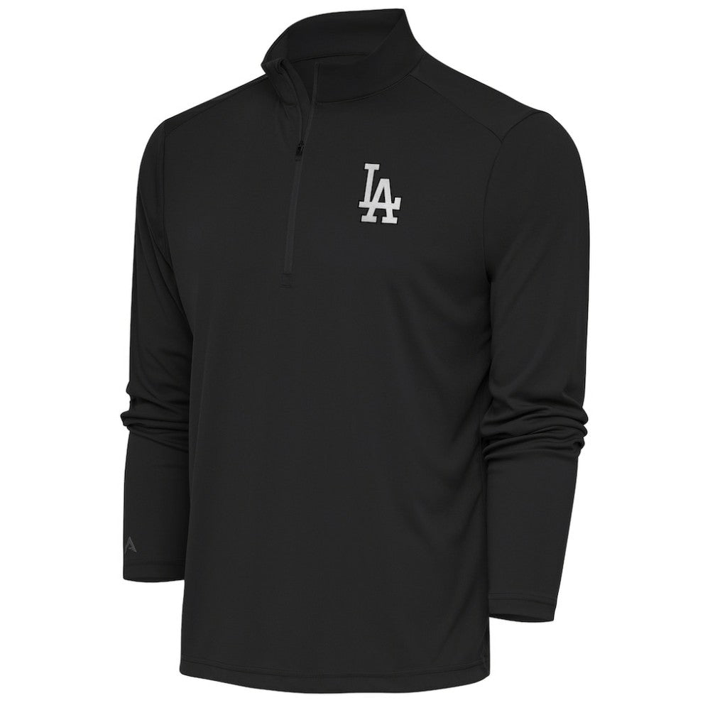 Charcoal Los Angeles Dodgers Antigua Metallic Tribute Quarter-Zip Top