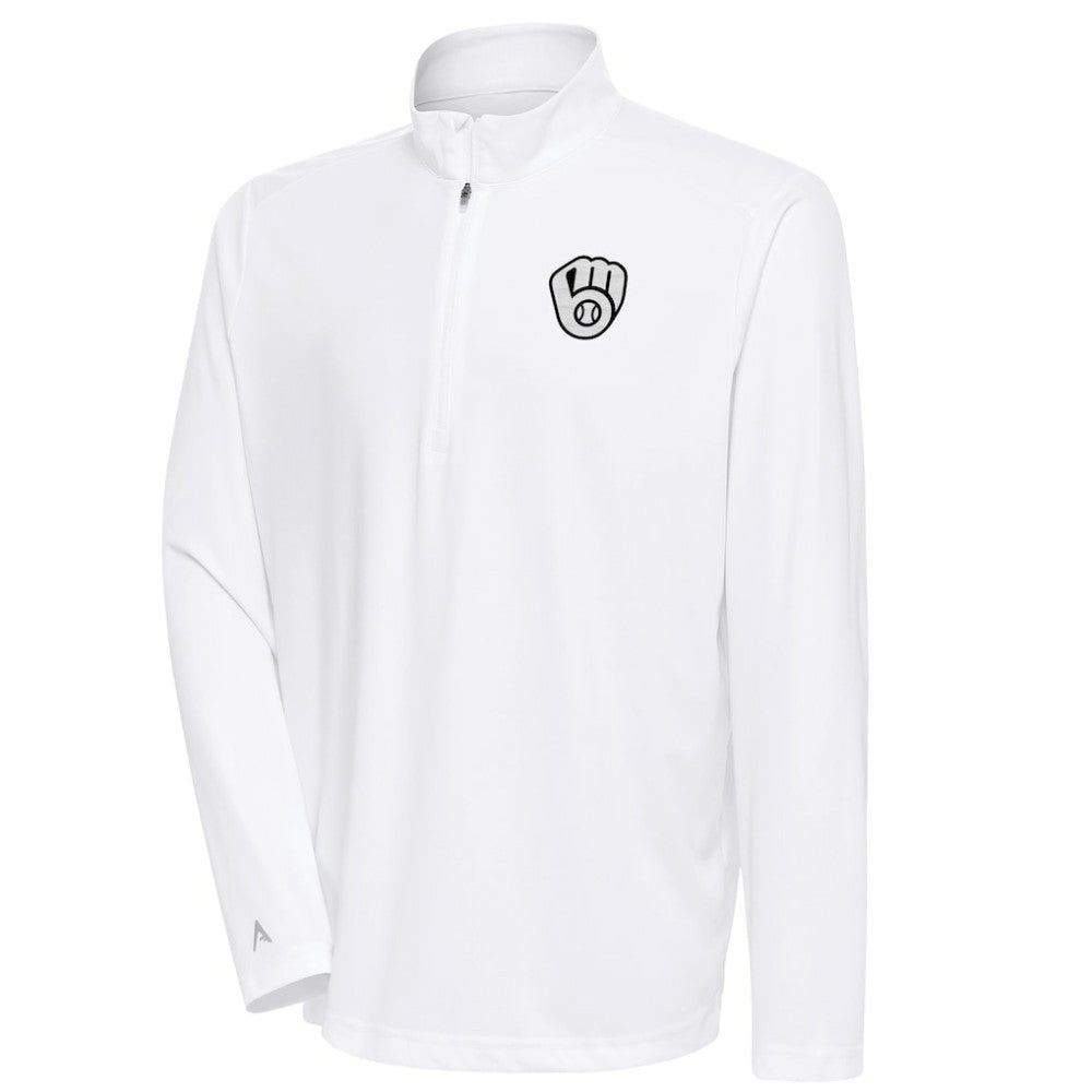 White Milwaukee Brewers Antigua Metallic Tribute Quarter-Zip Top