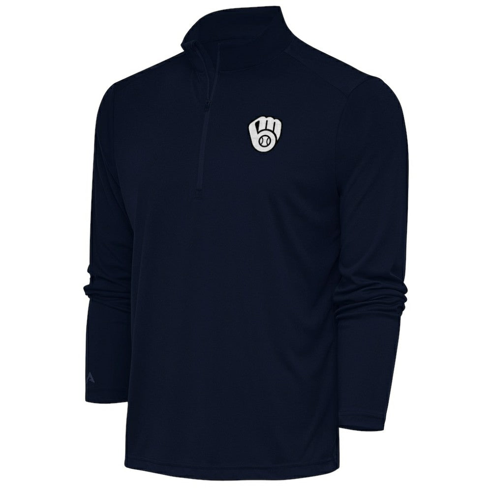 Navy Milwaukee Brewers Antigua Metallic Tribute Quarter-Zip Top