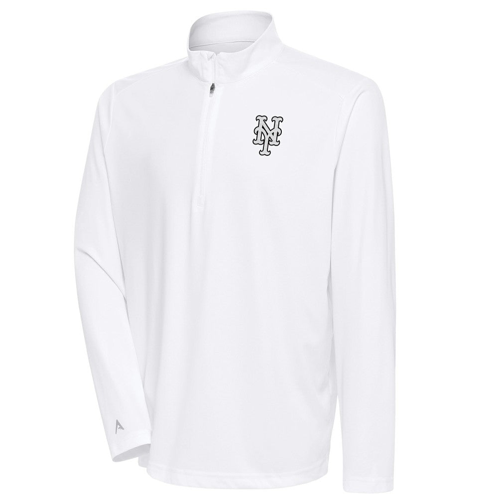 White New York Mets Antigua Metallic Tribute Quarter-Zip Top