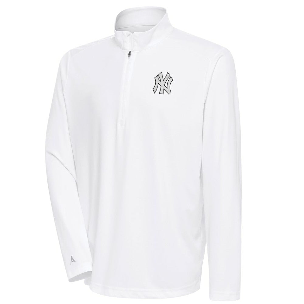 White New York Yankees Antigua Metallic Tribute Quarter-Zip Top