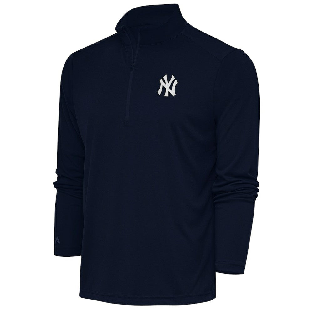 Navy New York Yankees Antigua Metallic Tribute Quarter-Zip Top