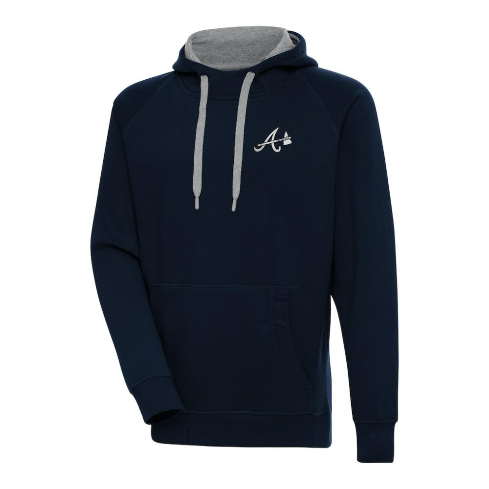 Navy Atlanta Braves Antigua Metallic Victory Pullover Hoodie