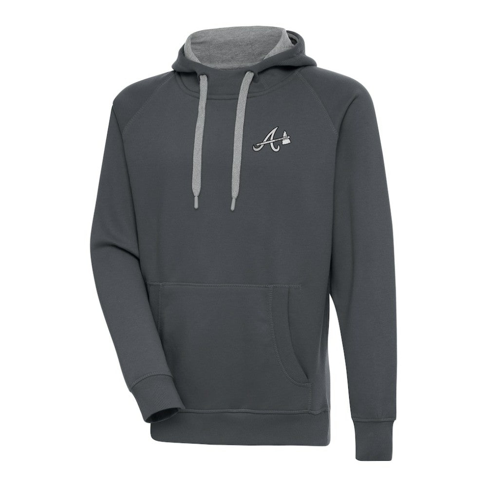 Charcoal Atlanta Braves Antigua Metallic Victory Pullover Hoodie