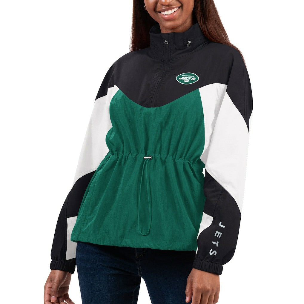 G-III 4Her by Carl Banks Women's Tie Breaker Lightweight Quarter-Zip Jacket - New York Jets Jackets