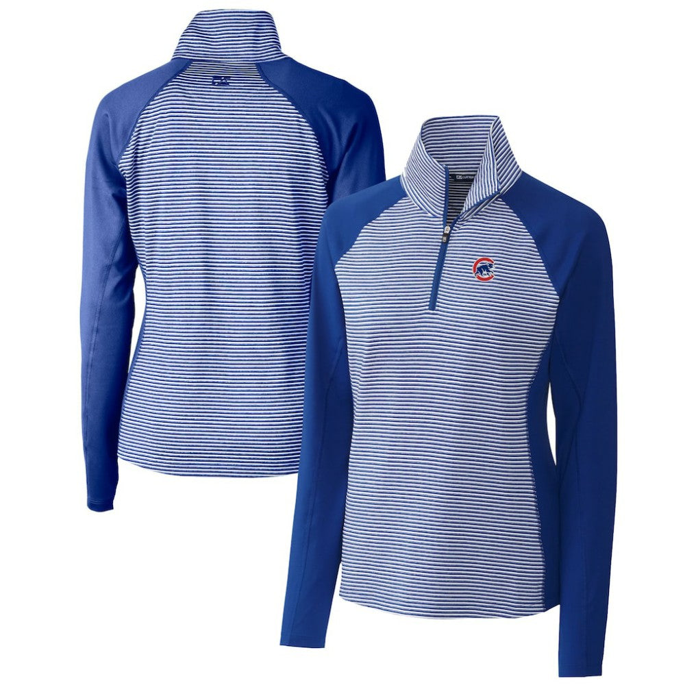 Royal Chicago Cubs Cutter & Buck Women's DryTec Forge Tonal Stripe Half-Zip Top