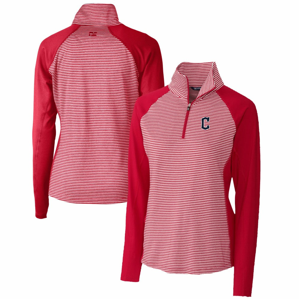 Red Cleveland Guardians Cutter & Buck Women's DryTec Forge Tonal Stripe Half-Zip Top