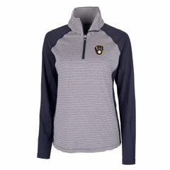 Navy Milwaukee Brewers Cutter & Buck Women's DryTec Forge Tonal Stripe Half-Zip Top