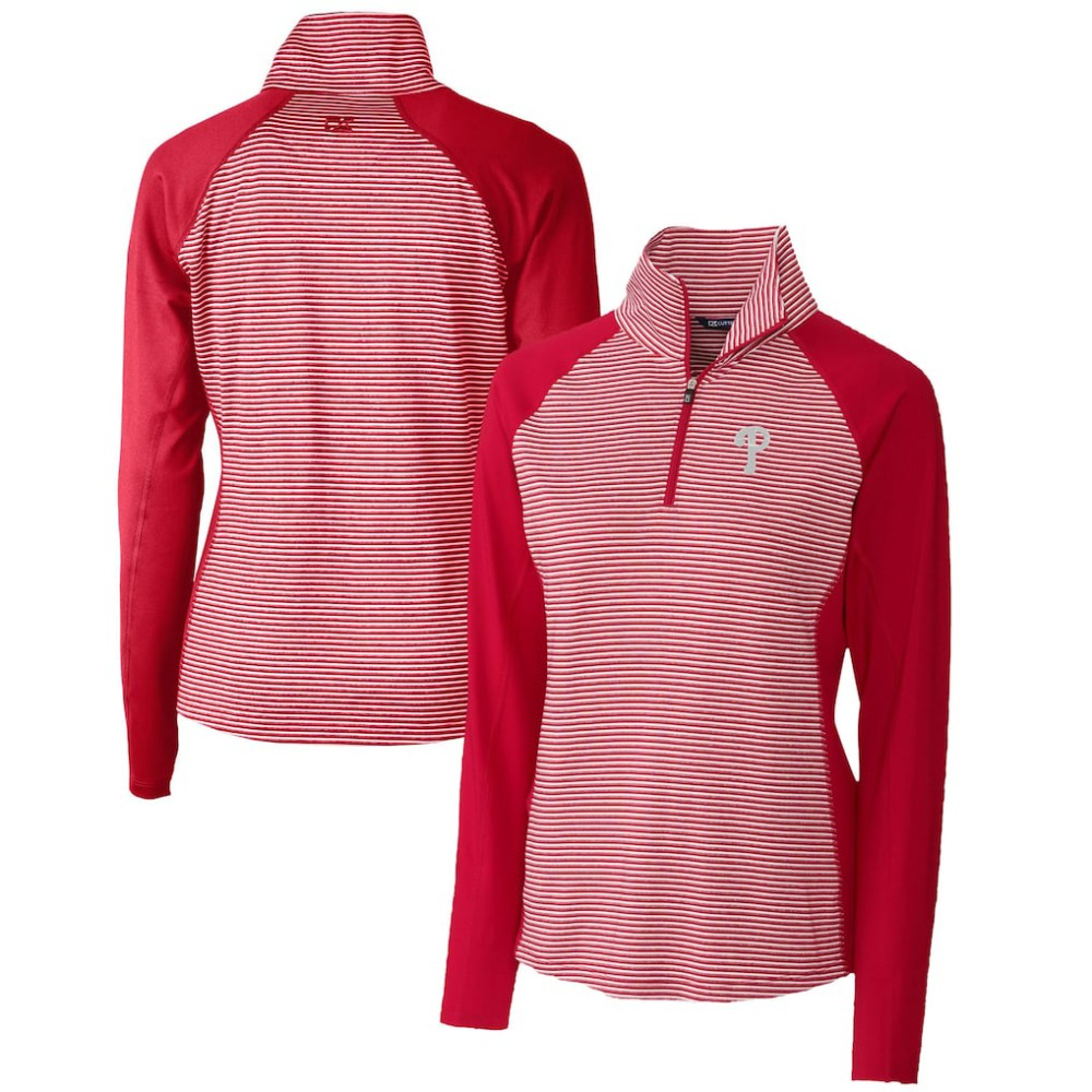 Red Philadelphia Phillies Cutter & Buck Women's DryTec Forge Tonal Stripe Half-Zip Top