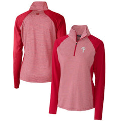 Red Philadelphia Phillies Cutter & Buck Women's DryTec Forge Tonal Stripe Half-Zip Top