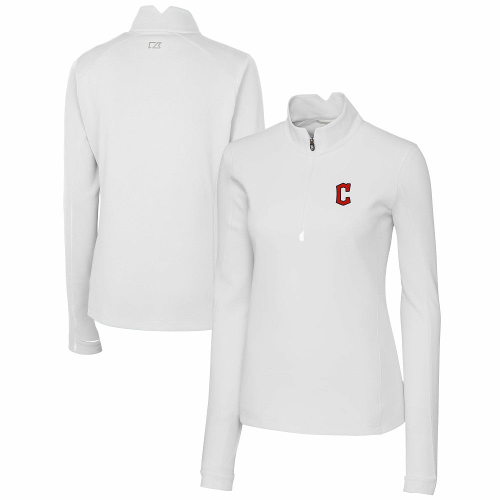 White Cleveland Guardians Cutter & Buck Women's DryTec Traverse Stretch Quarter-Zip Pullover Top