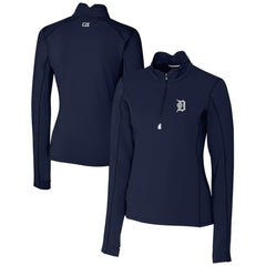 Navy Detroit Tigers Cutter & Buck Women's DryTec Traverse Stretch Quarter-Zip Pullover Top