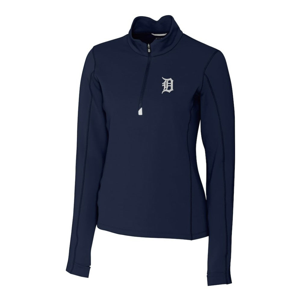 Navy Detroit Tigers Cutter & Buck Women's DryTec Traverse Stretch Quarter-Zip Pullover Top