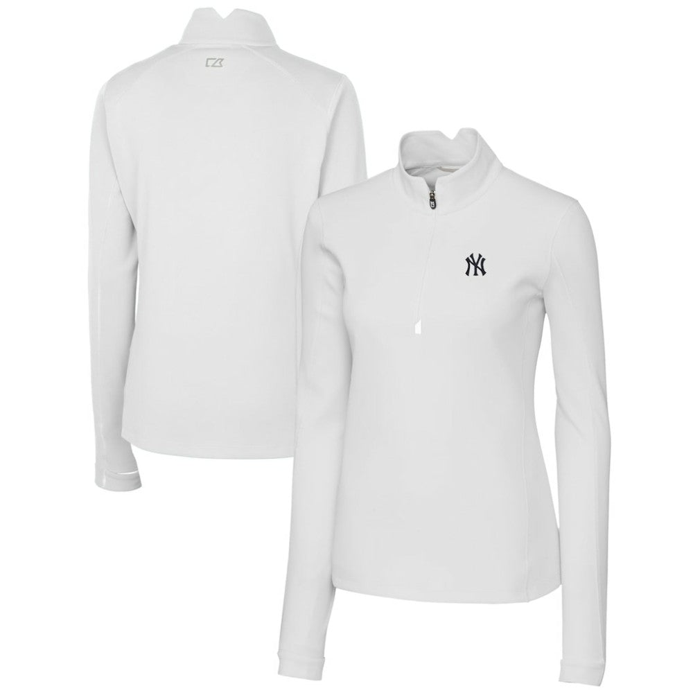 White New York Yankees Cutter & Buck Women's DryTec Traverse Stretch Quarter-Zip Pullover Top