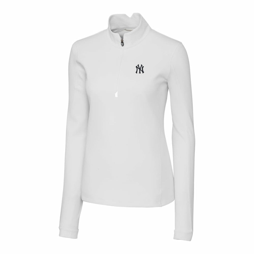 White New York Yankees Cutter & Buck Women's DryTec Traverse Stretch Quarter-Zip Pullover Top