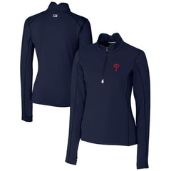 Navy Philadelphia Phillies Cutter & Buck Women's DryTec Traverse Stretch Quarter-Zip Pullover Top