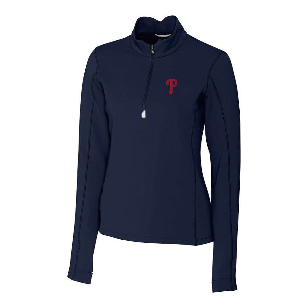 Navy Philadelphia Phillies Cutter & Buck Women's DryTec Traverse Stretch Quarter-Zip Pullover Top