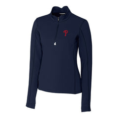 Navy Philadelphia Phillies Cutter & Buck Women's DryTec Traverse Stretch Quarter-Zip Pullover Top