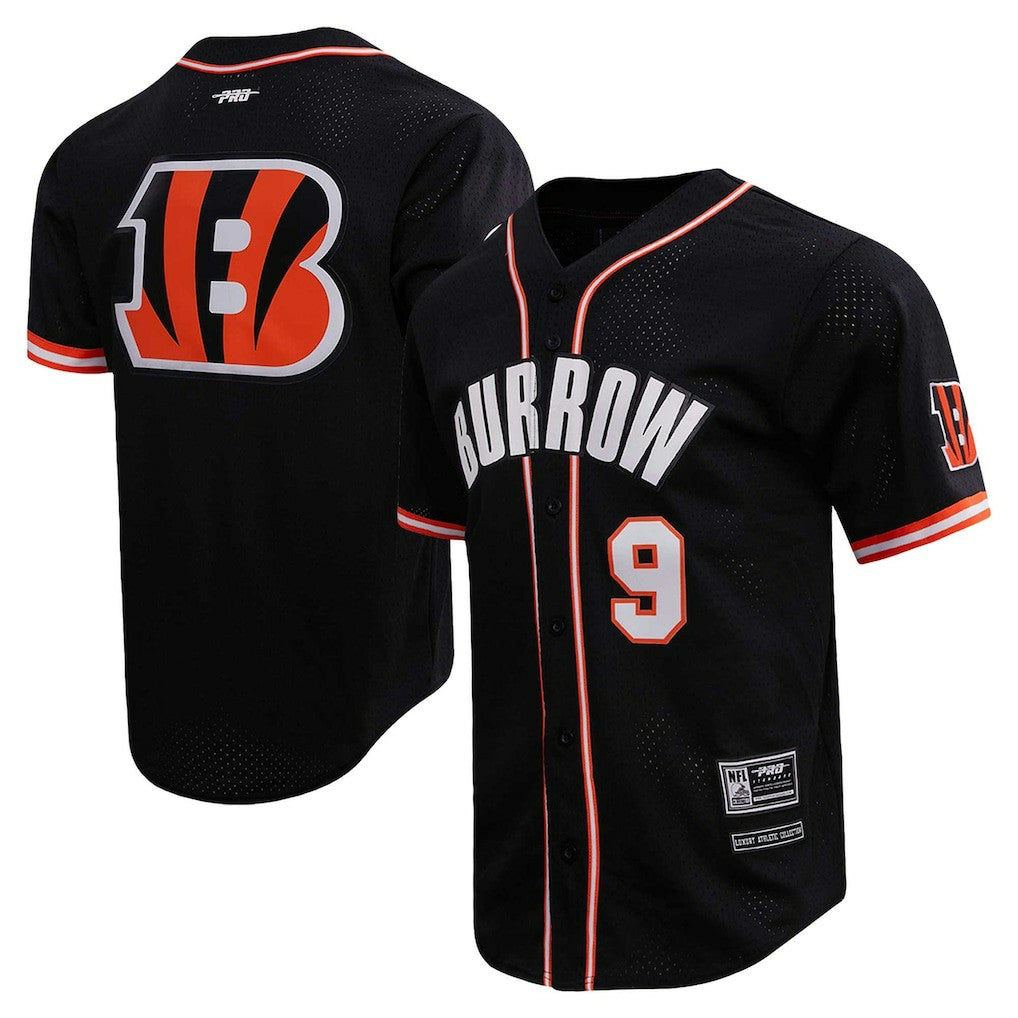Joe Burrow  Pro Standard Mesh Baseball Button-Up T-Shirt - Cincinnati Bengals T-shirts
