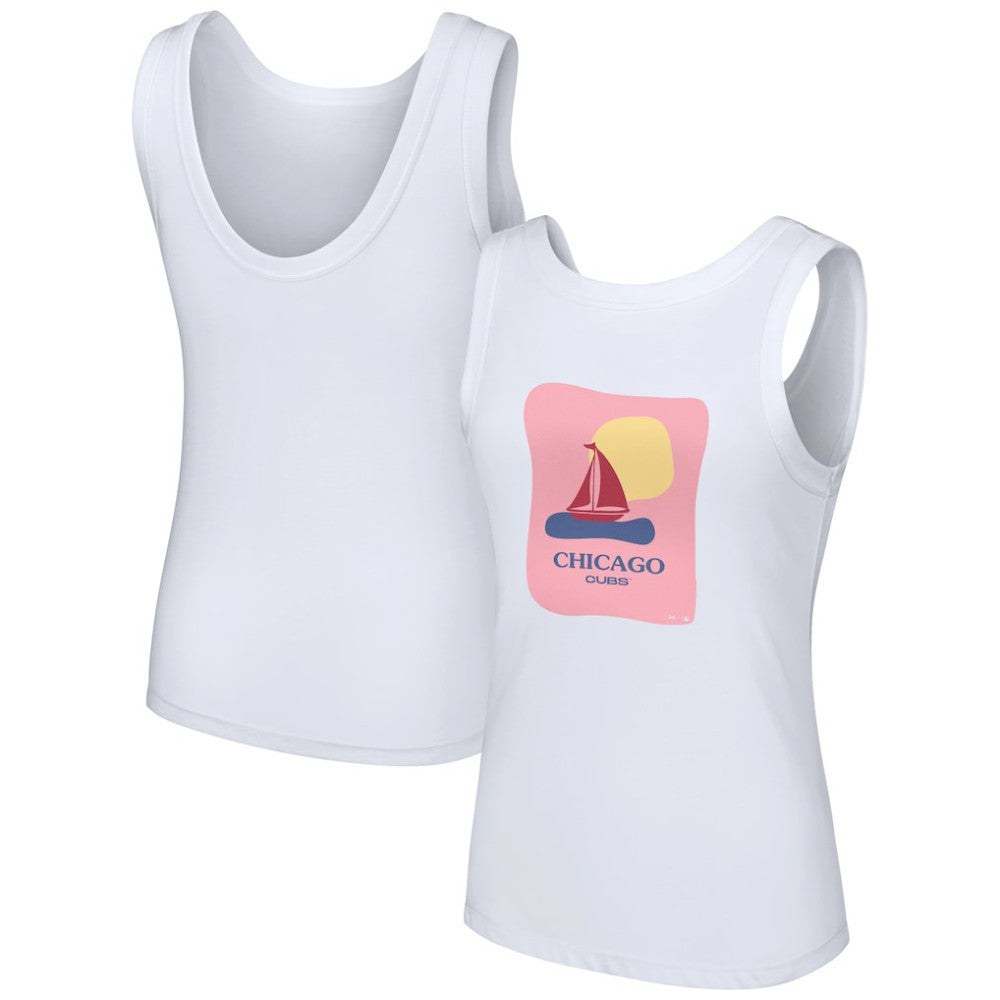 White Chicago Cubs Lusso Style Women's Lindy Tank Top