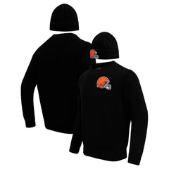 Pro Standard Crewneck Pullover Sweater & Cuffed Knit Hat Box Gift Set - Cleveland Browns Hats