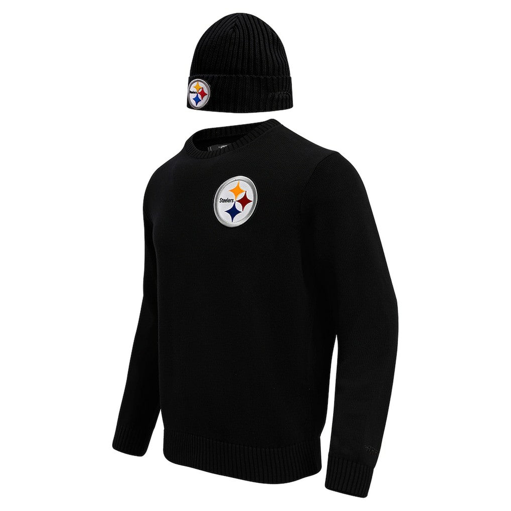 Pro Standard Crewneck Pullover Sweater & Cuffed Knit Hat Box Gift Set - Pittsburgh Steelers Hats