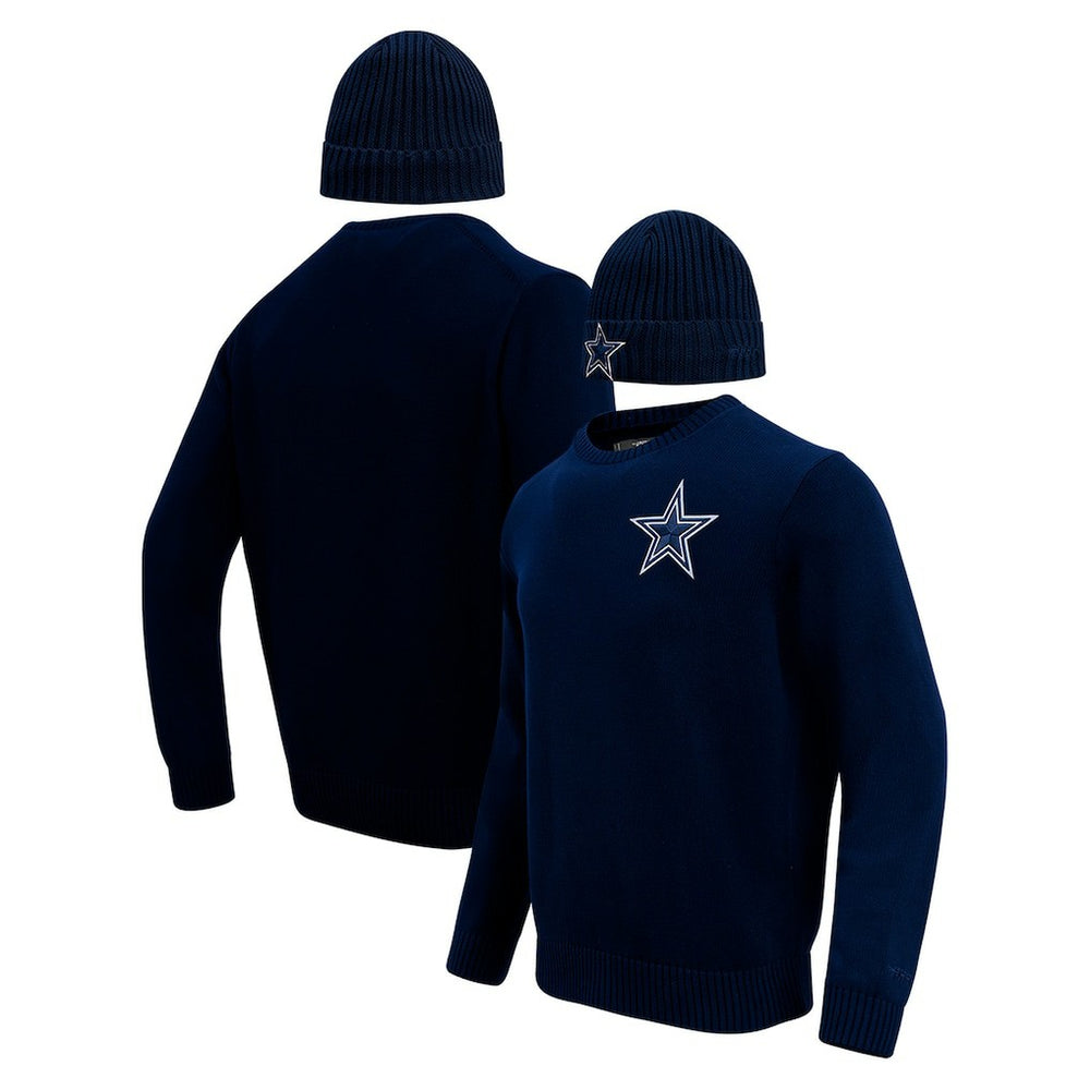 Pro Standard Crewneck Pullover Sweater & Cuffed Knit Hat Box Gift Set - Dallas Cowboys Hats