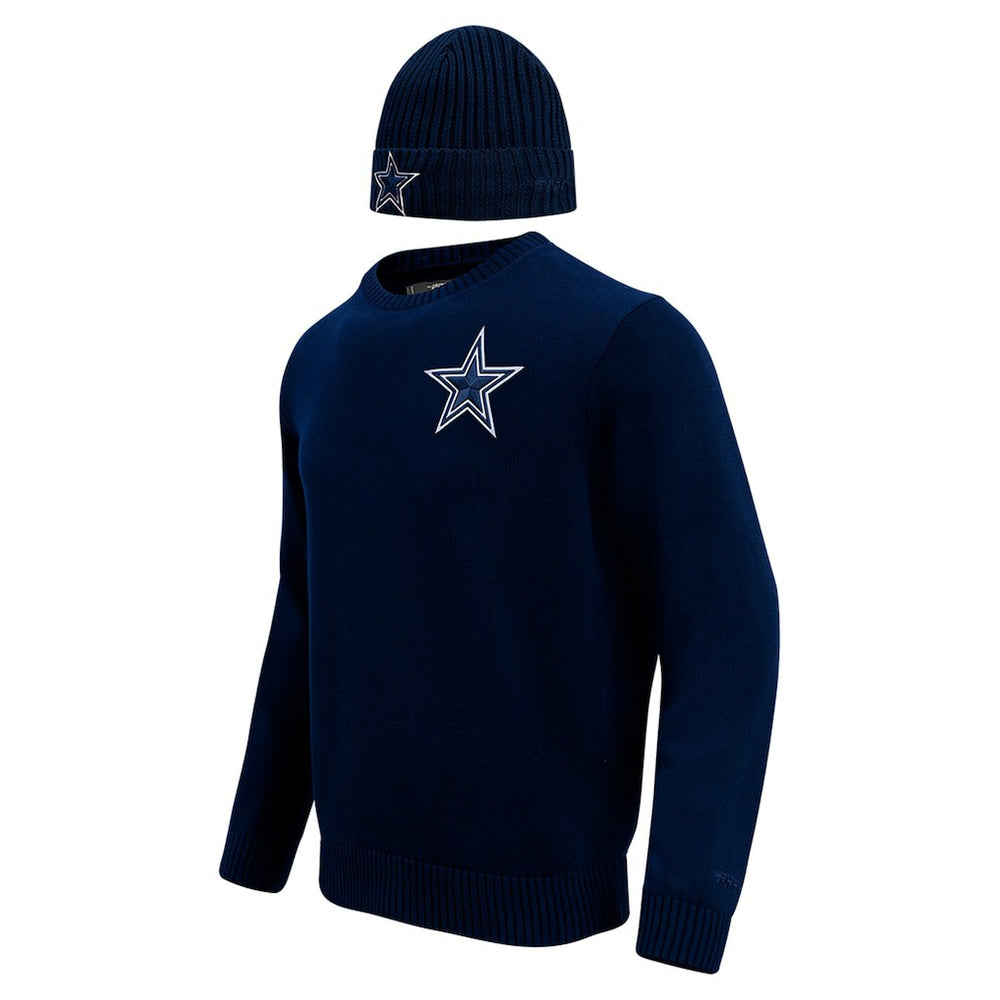 Pro Standard Crewneck Pullover Sweater & Cuffed Knit Hat Box Gift Set - Dallas Cowboys Hats