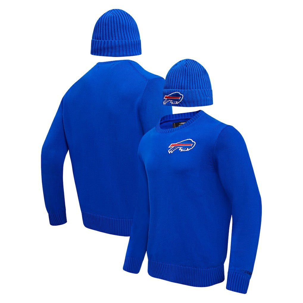 Pro Standard Crewneck Pullover Sweater & Cuffed Knit Hat Box Gift Set - Buffalo Bills Hats